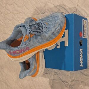 Hoka Clifton Sneakers in Blue and Orange